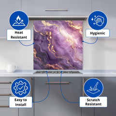 Purple And Gold Marble Effect Kitchen Splashback