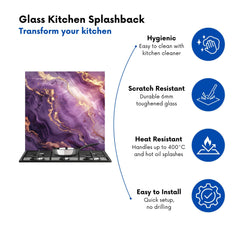 Purple And Gold Marble Effect Kitchen Splashback