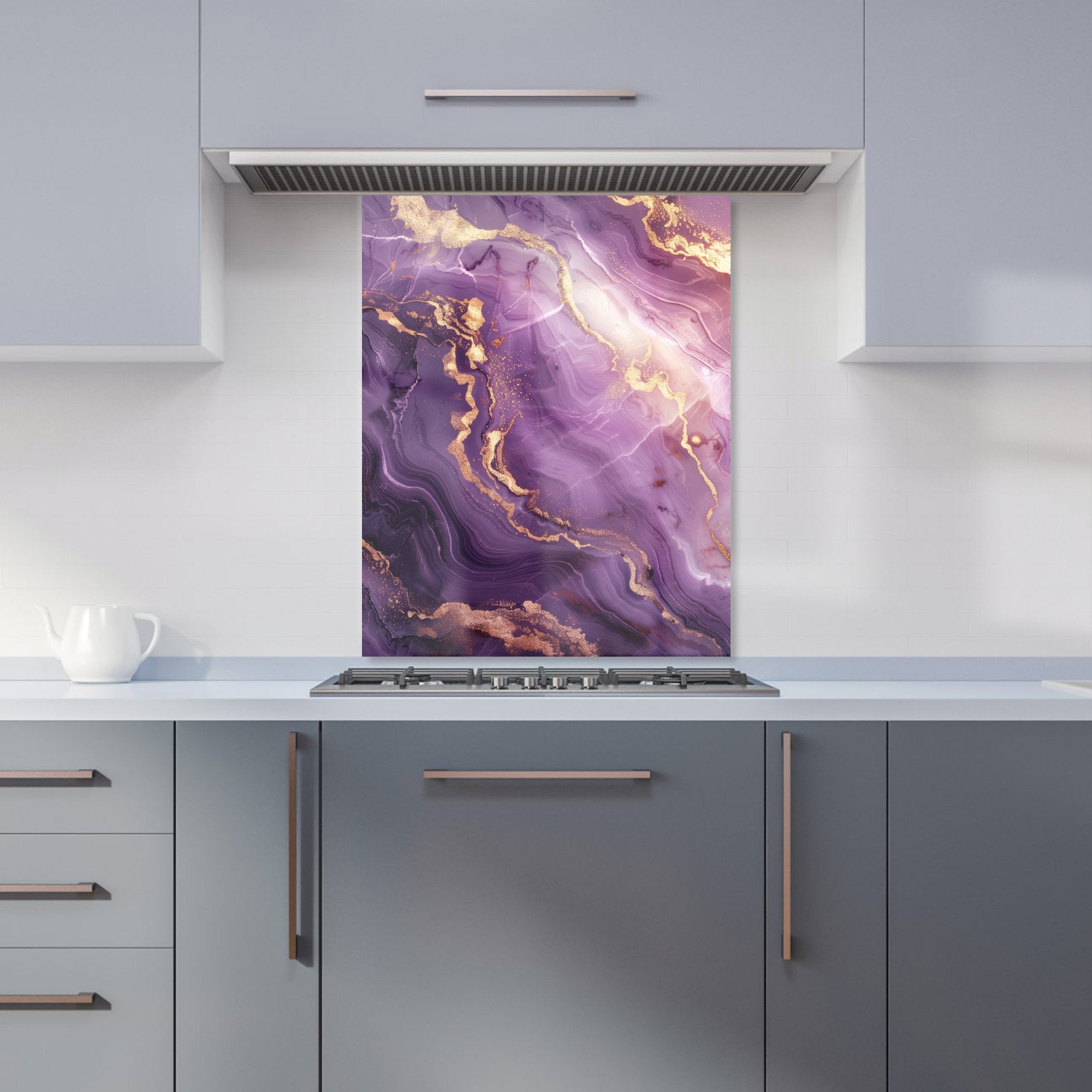 Purple And Gold Marble Effect Kitchen Splashback