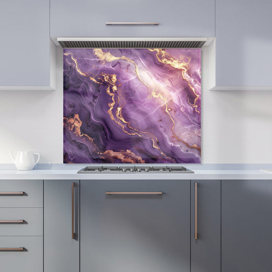 Purple And Gold Marble Effect Kitchen Splashback