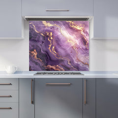 Purple And Gold Marble Effect Kitchen Splashback