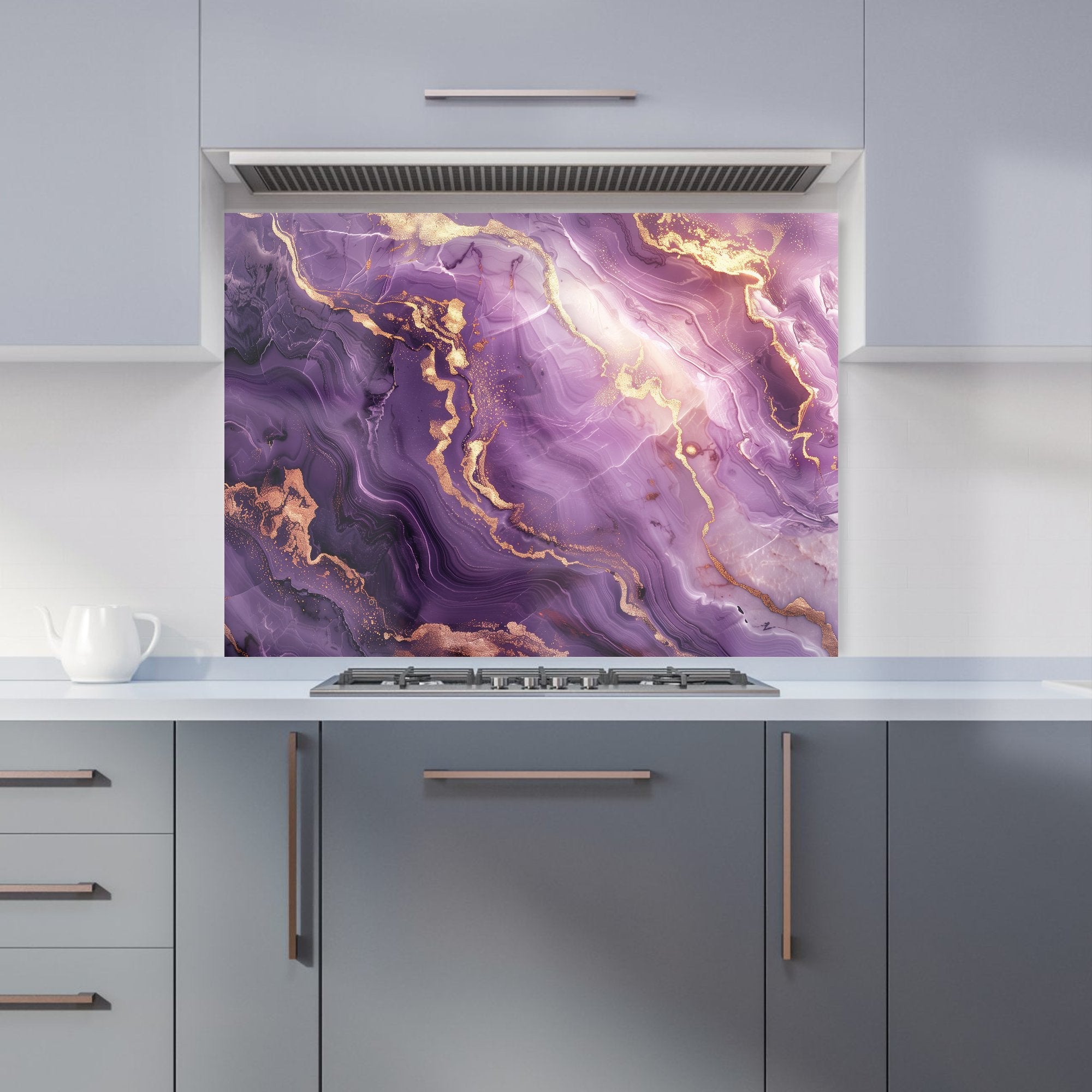 Purple And Gold Marble Effect Kitchen Splashback