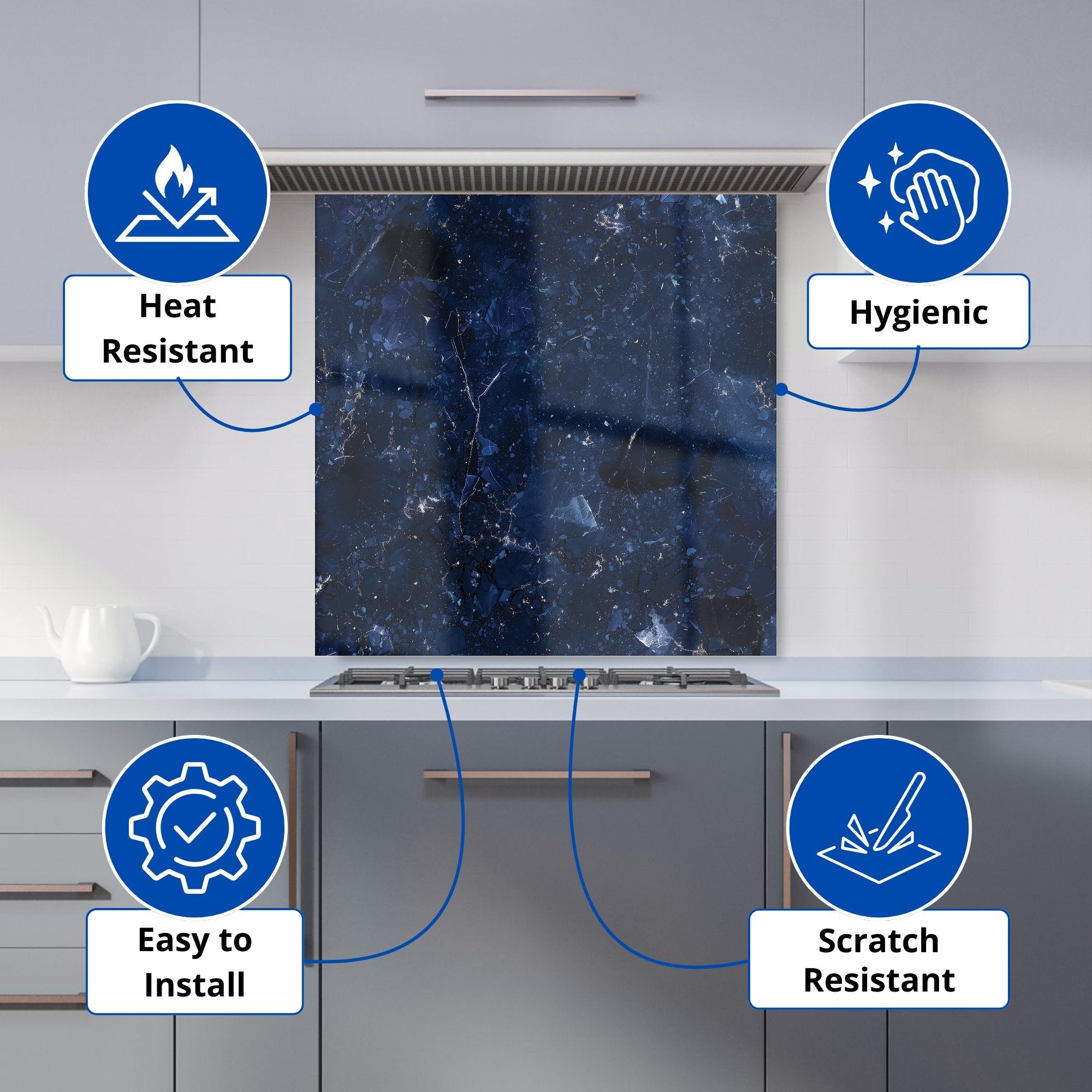 Ocean Blue Quartz Effect Kitchen Splashback