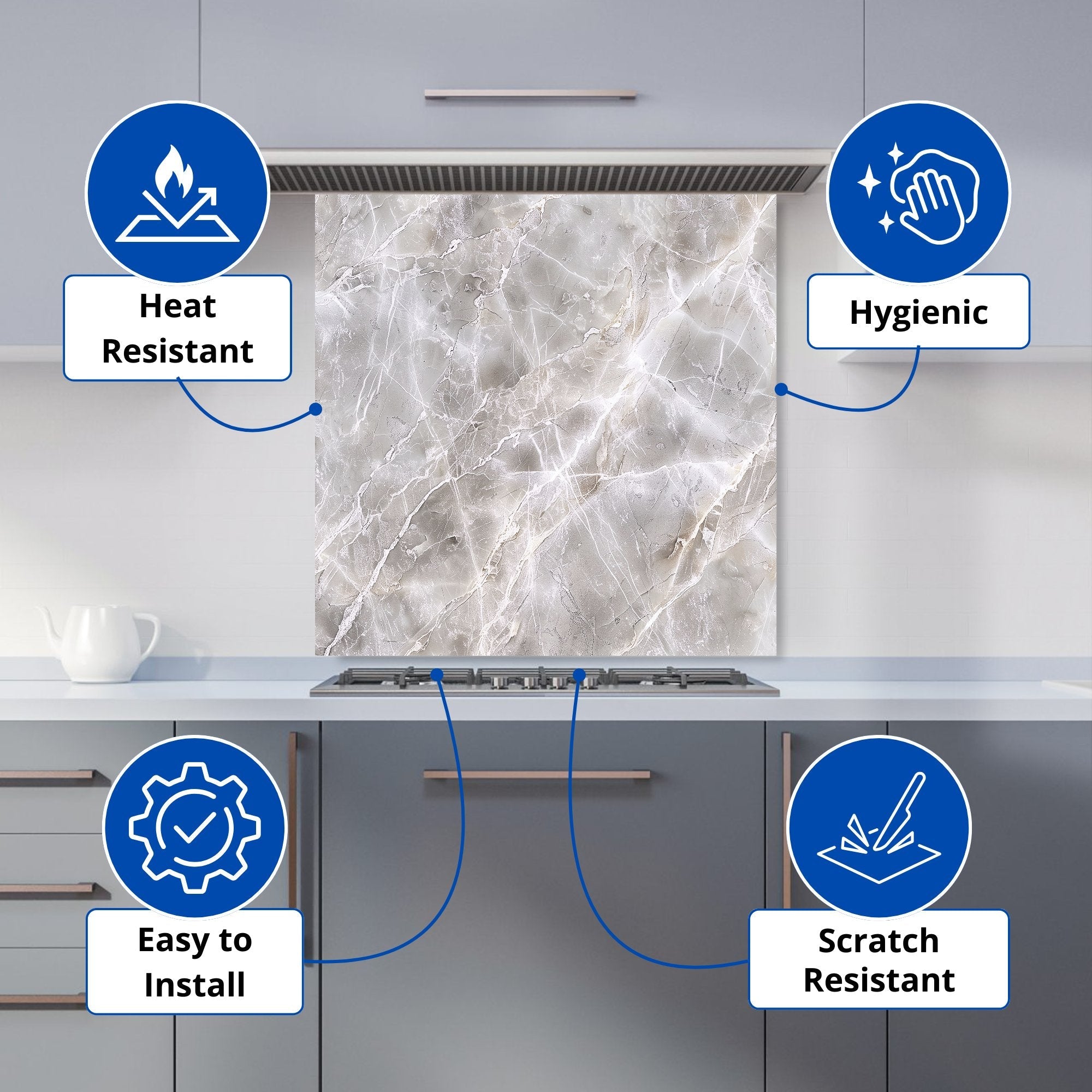 Polished Grey Marble Effect Kitchen Splashback