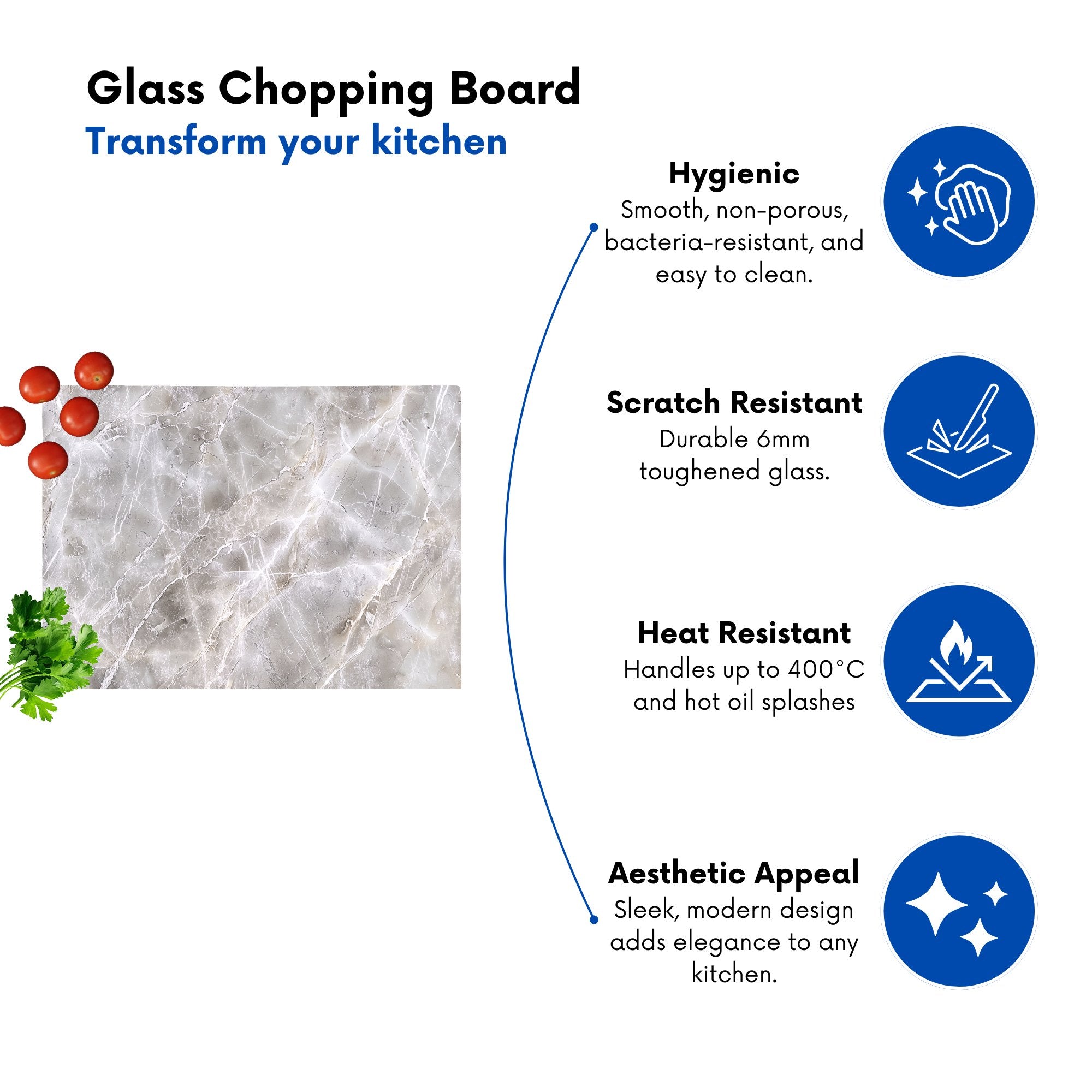 Polished Grey Marble Effect Chopping Board