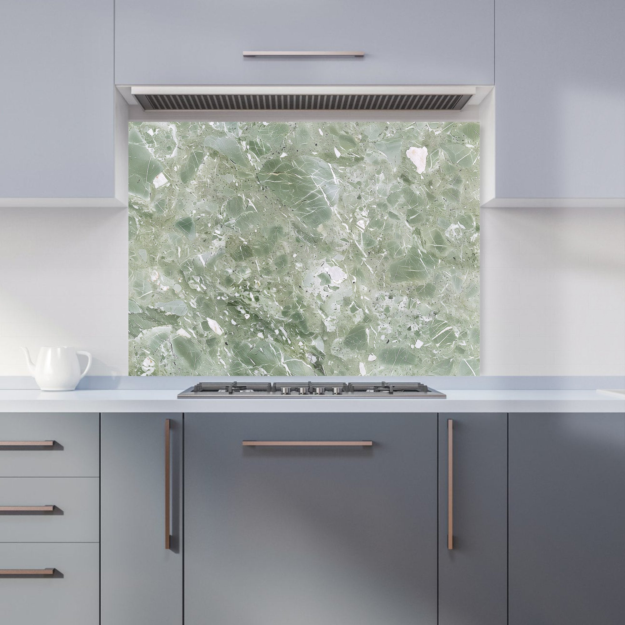 Polished Sage Green Quartz Effect Kitchen Splashback