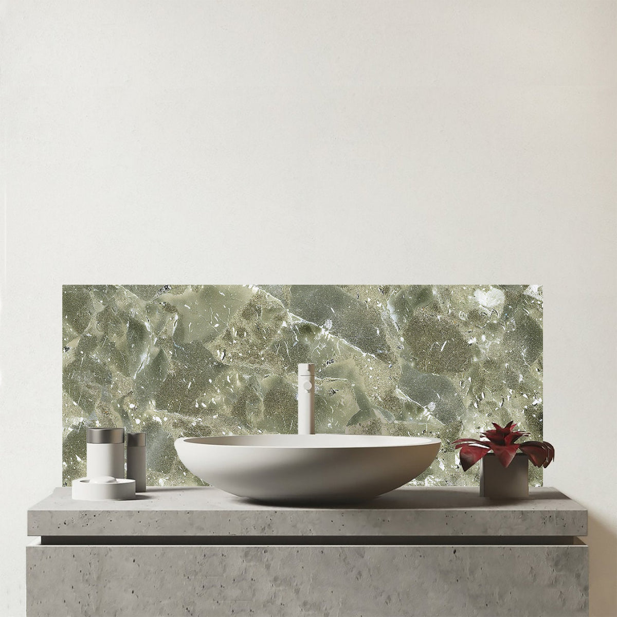 Sage Green Quartz Effect Glass Bathroom Splashback