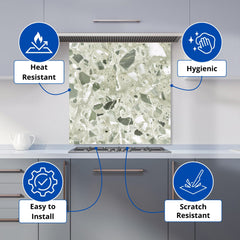 Sage Green And White Quartz Effect Kitchen Splashback