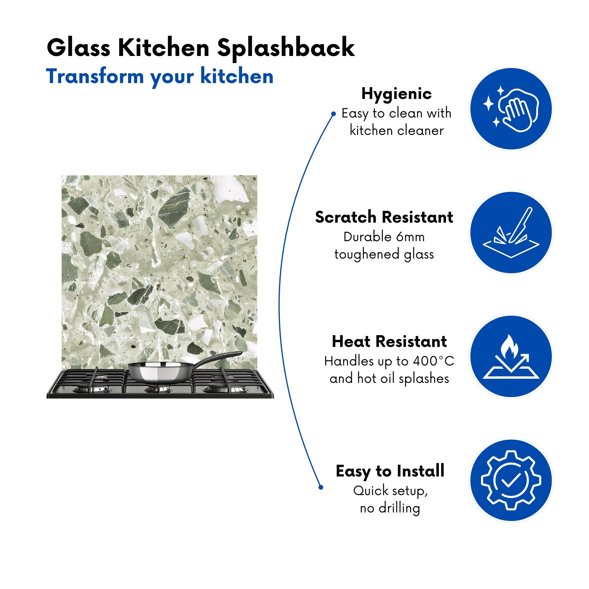 Sage Green And White Quartz Effect Kitchen Splashback