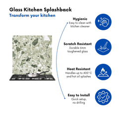 Sage Green And White Quartz Effect Kitchen Splashback