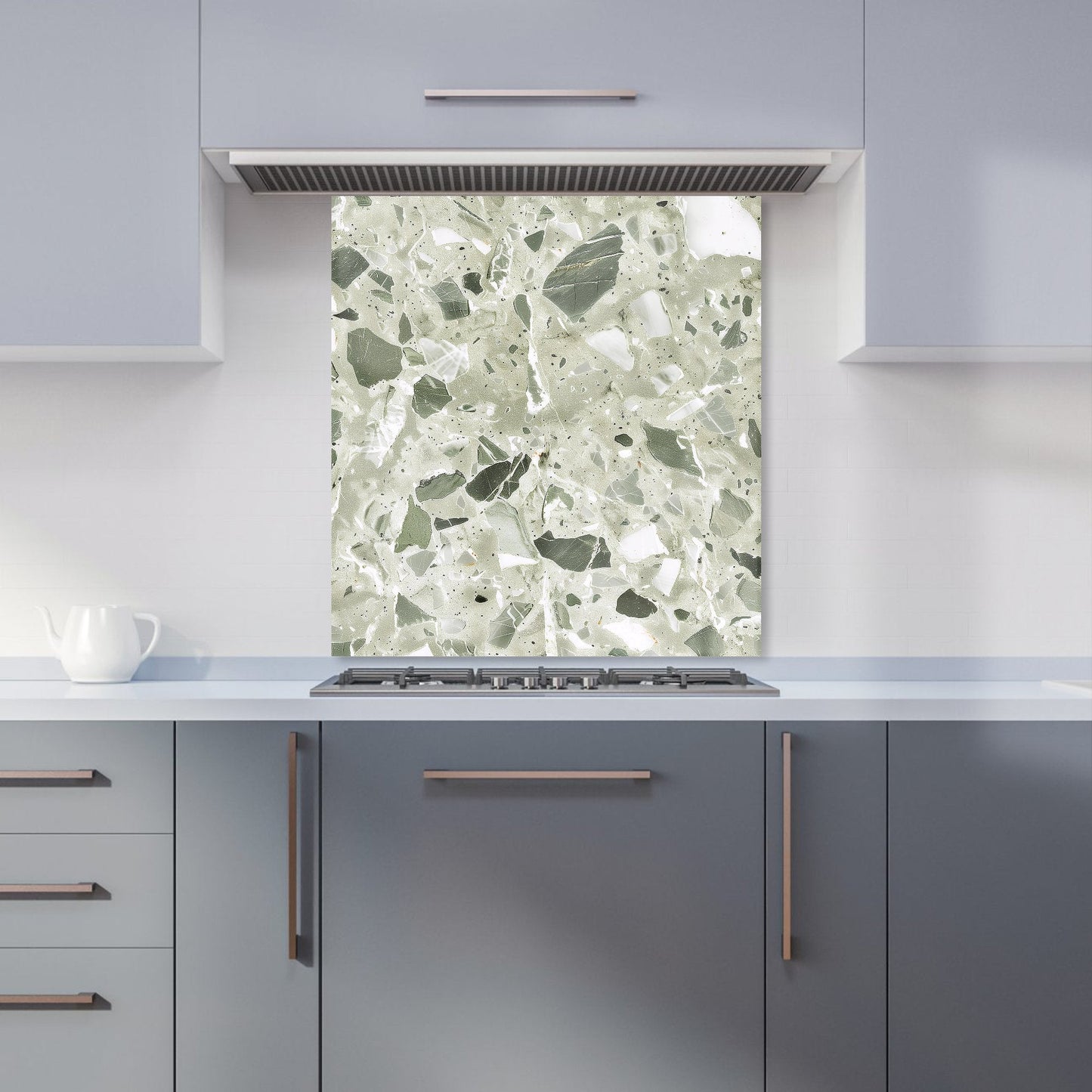 Sage Green And White Quartz Effect Kitchen Splashback