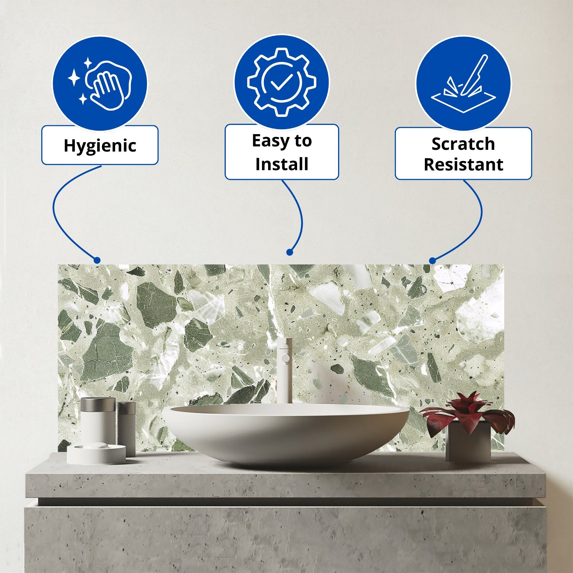 Sage Green And White Quartz Effect Glass Bathroom Splashback