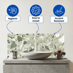 Sage Green And White Quartz Effect Glass Bathroom Splashback