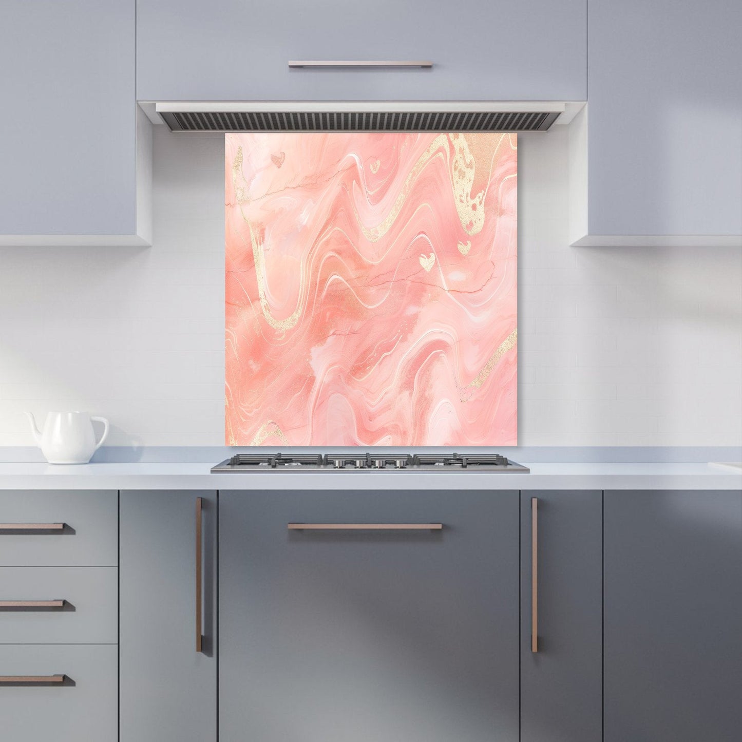 Salmon Pink Hearts Marble Effect Kitchen Splashback