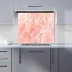 Salmon Pink Hearts Marble Effect Kitchen Splashback