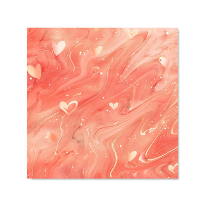 Salmon Pink With Hearts Marble Effect Kitchen Splashback