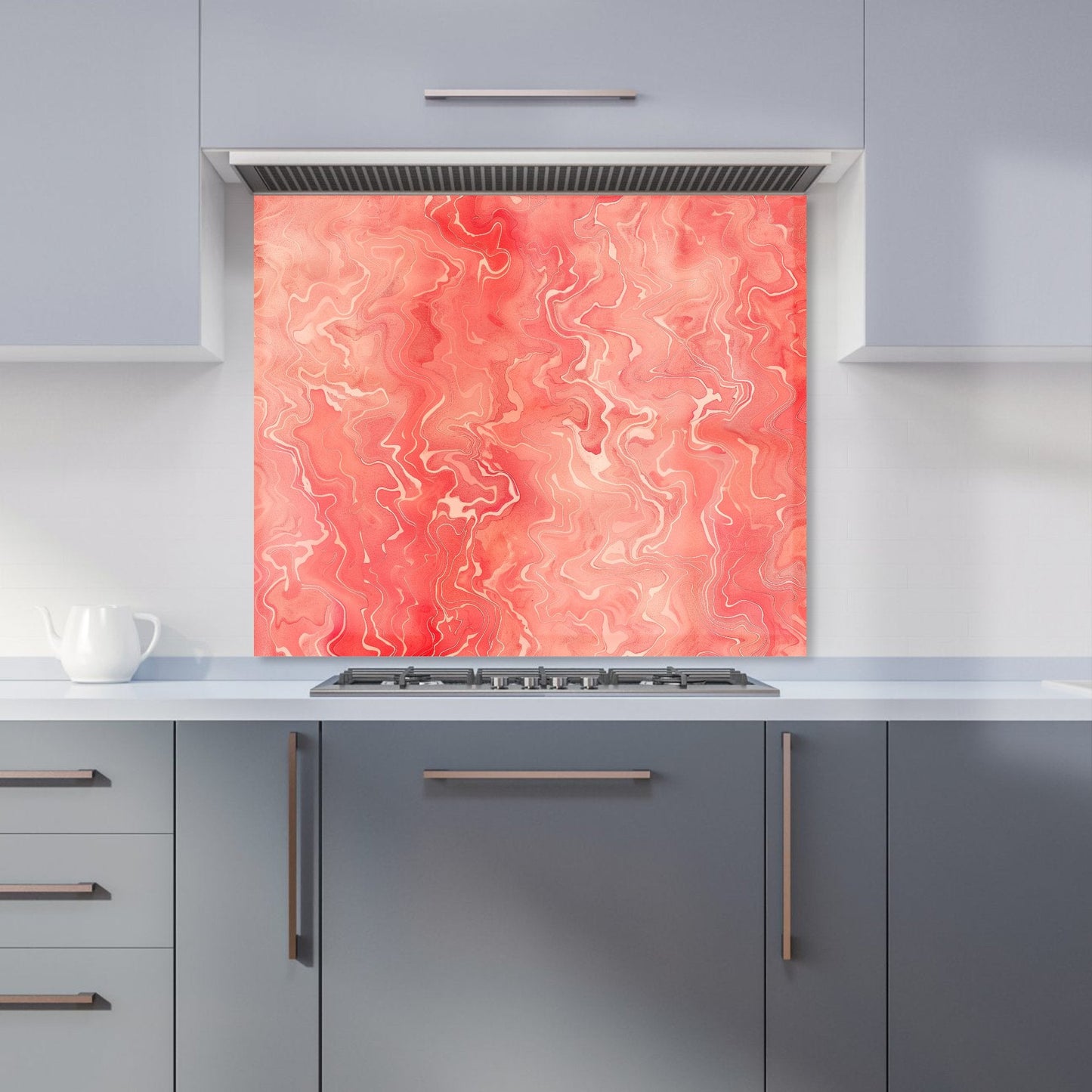 Salmon Pink Marble Effect Kitchen Splashback