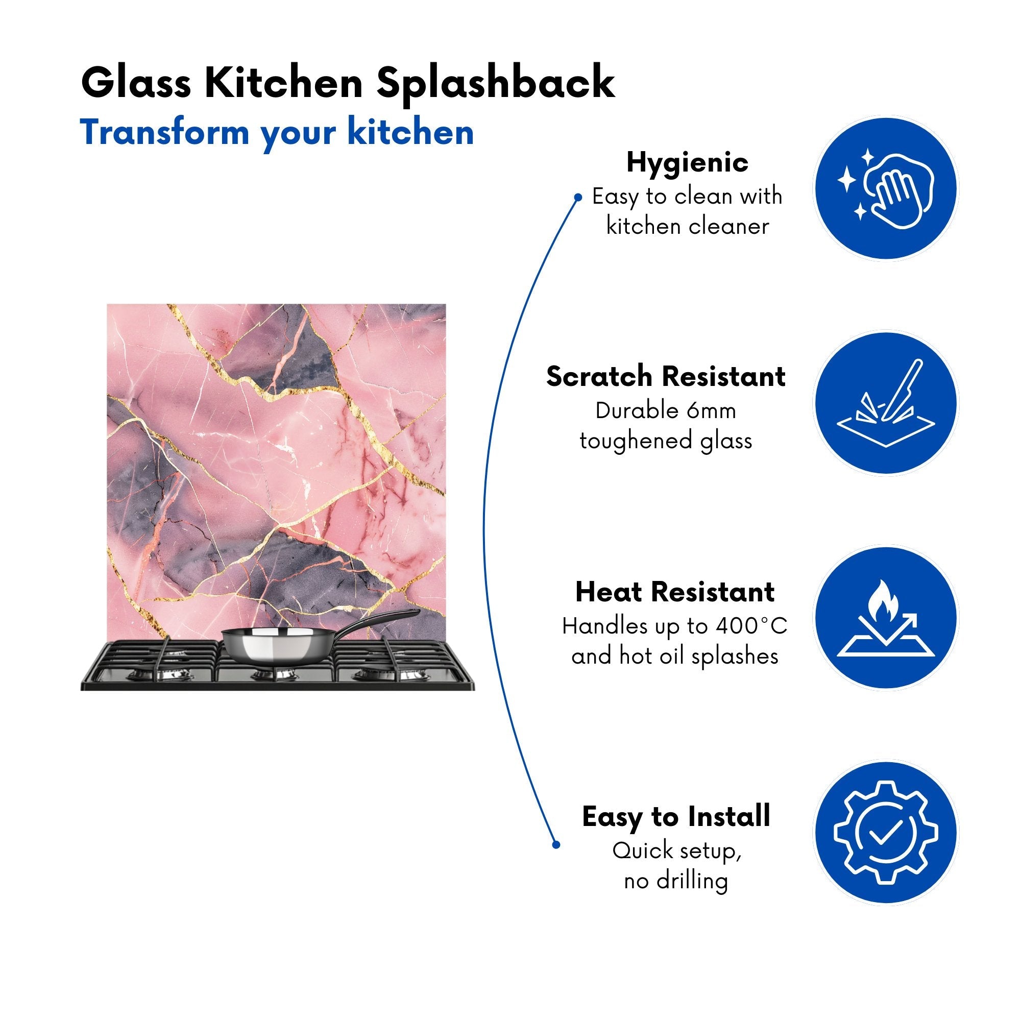 Rose And Gold Marble Effect Kitchen Splashback
