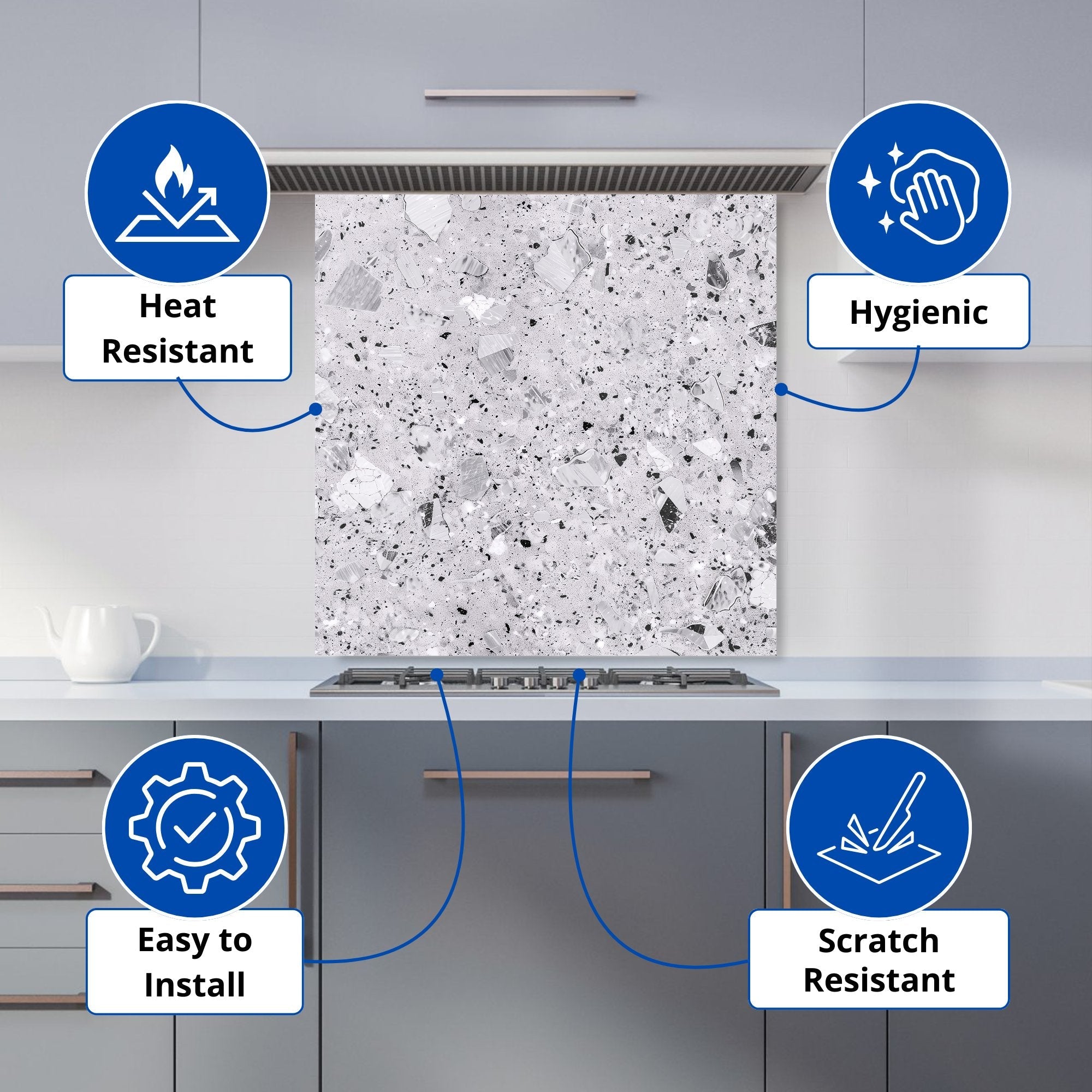 Silver Grey Quartz Effect Kitchen Splashback