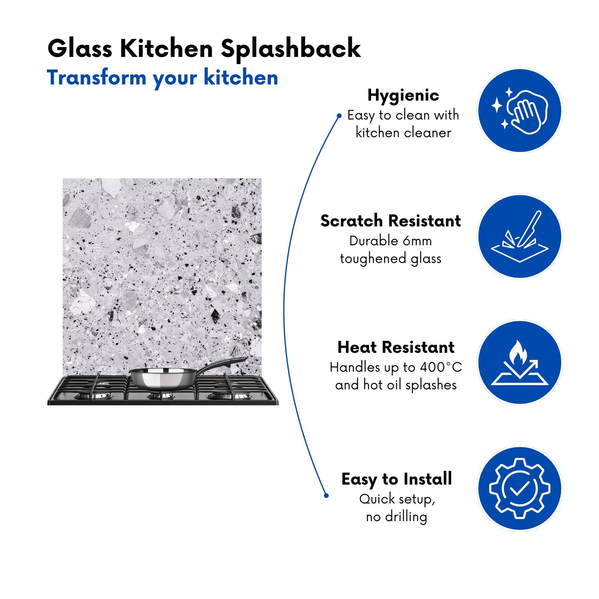Silver Grey Quartz Effect Kitchen Splashback