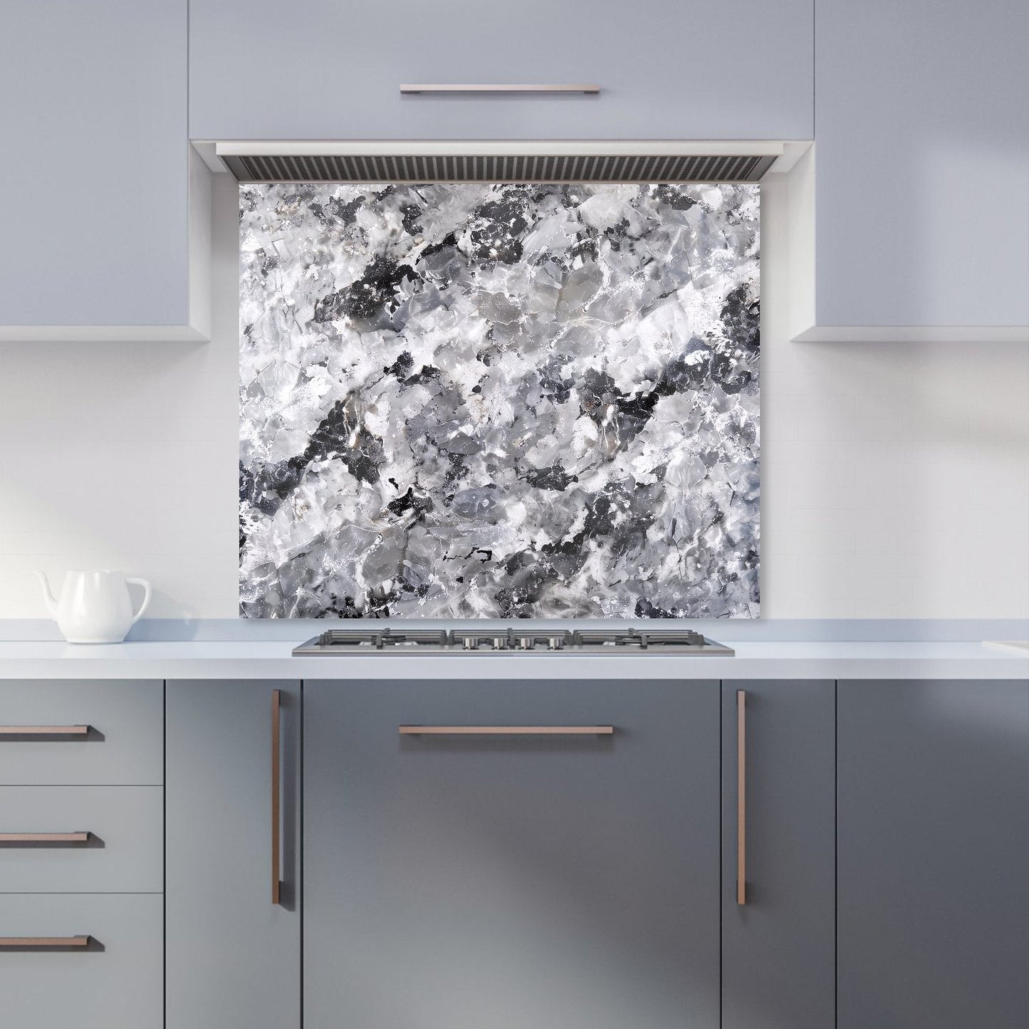 Silver And Black Quartz Effect Kitchen Splashback