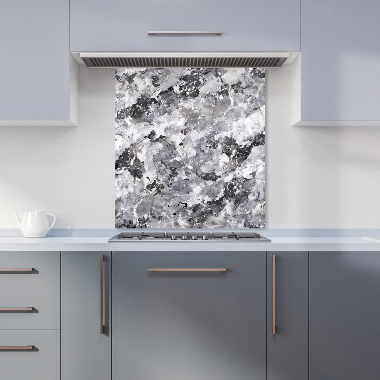 Silver And Black Quartz Effect Kitchen Splashback