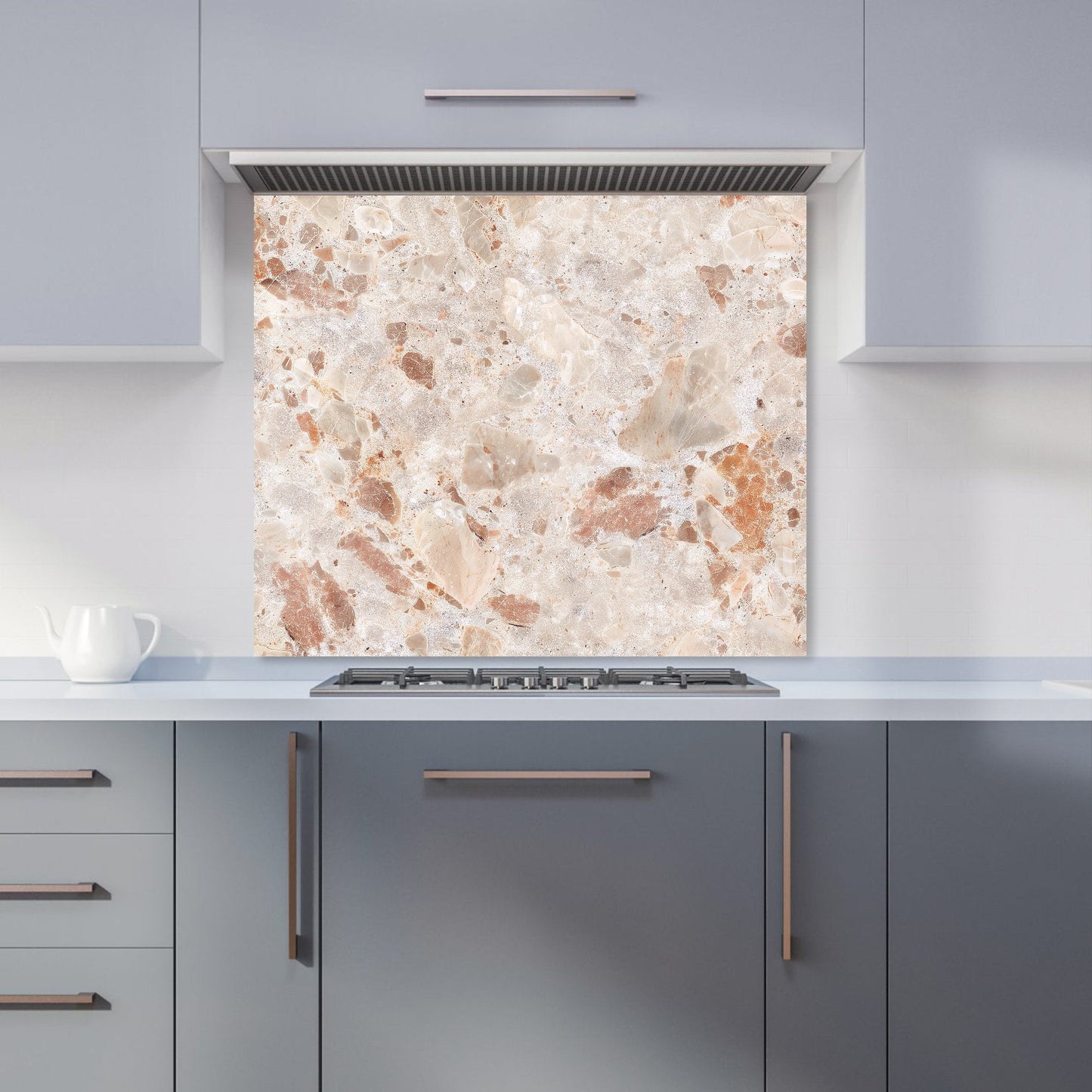 Polished Sweet Peach Quartz Effect Kitchen Splashback