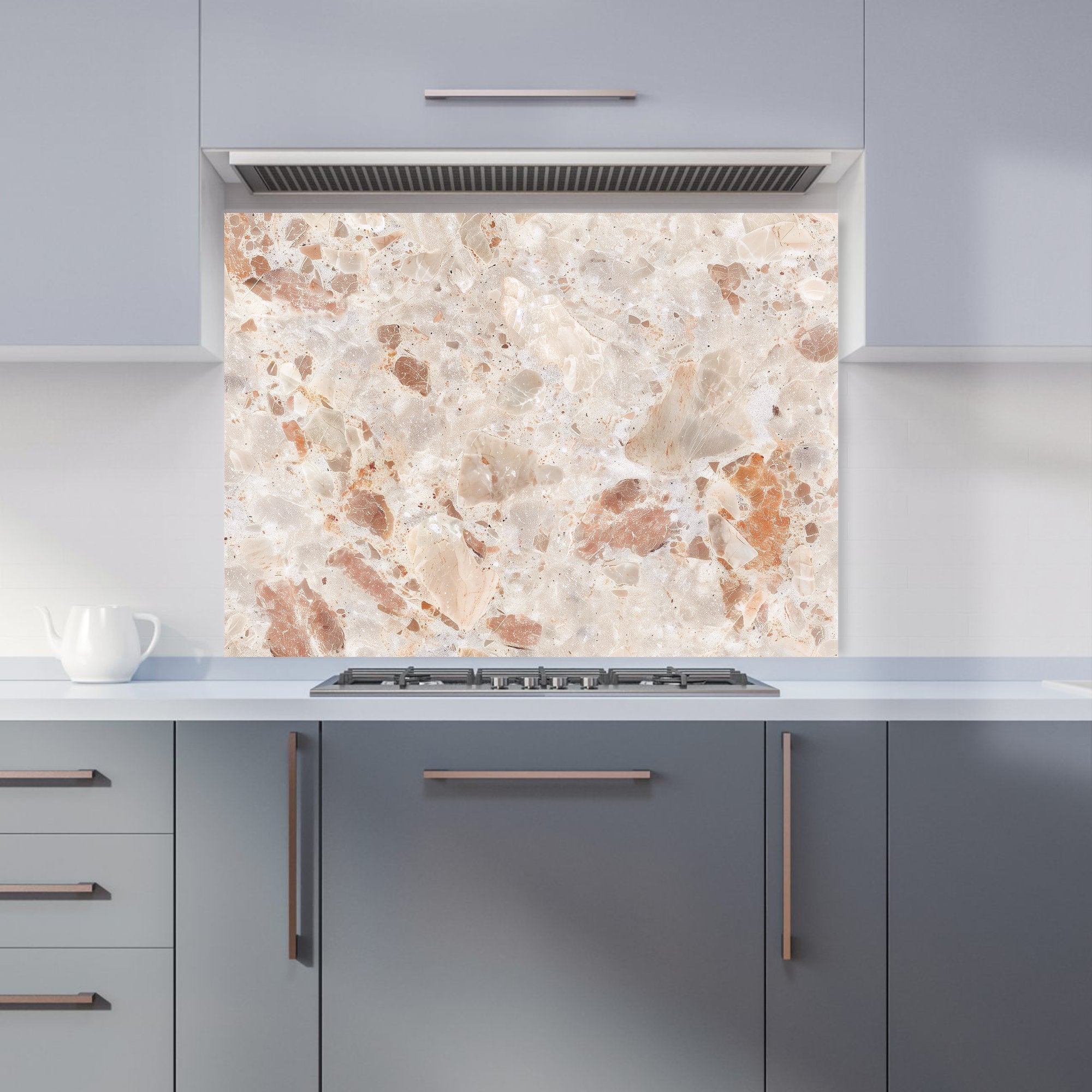 Polished Sweet Peach Quartz Effect Kitchen Splashback