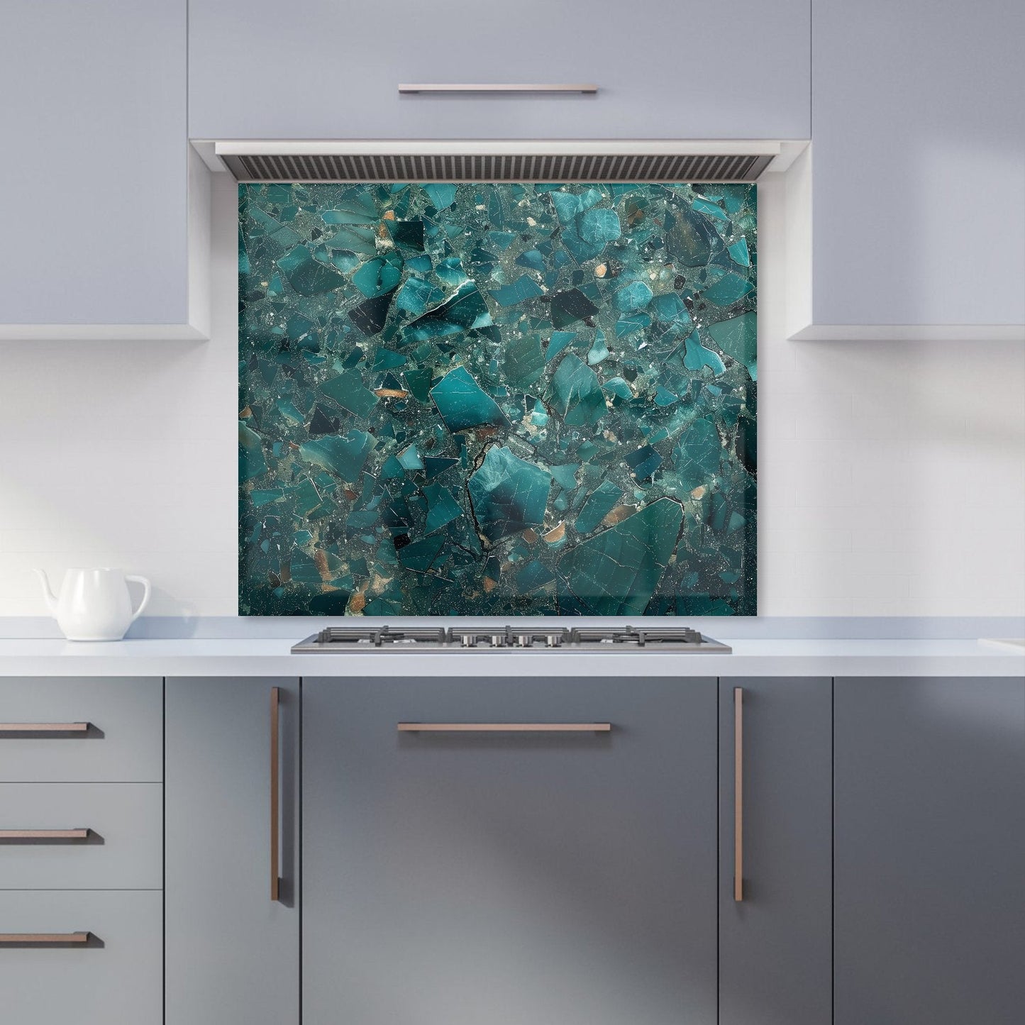 Teal Quartz Effect Kitchen Splashback