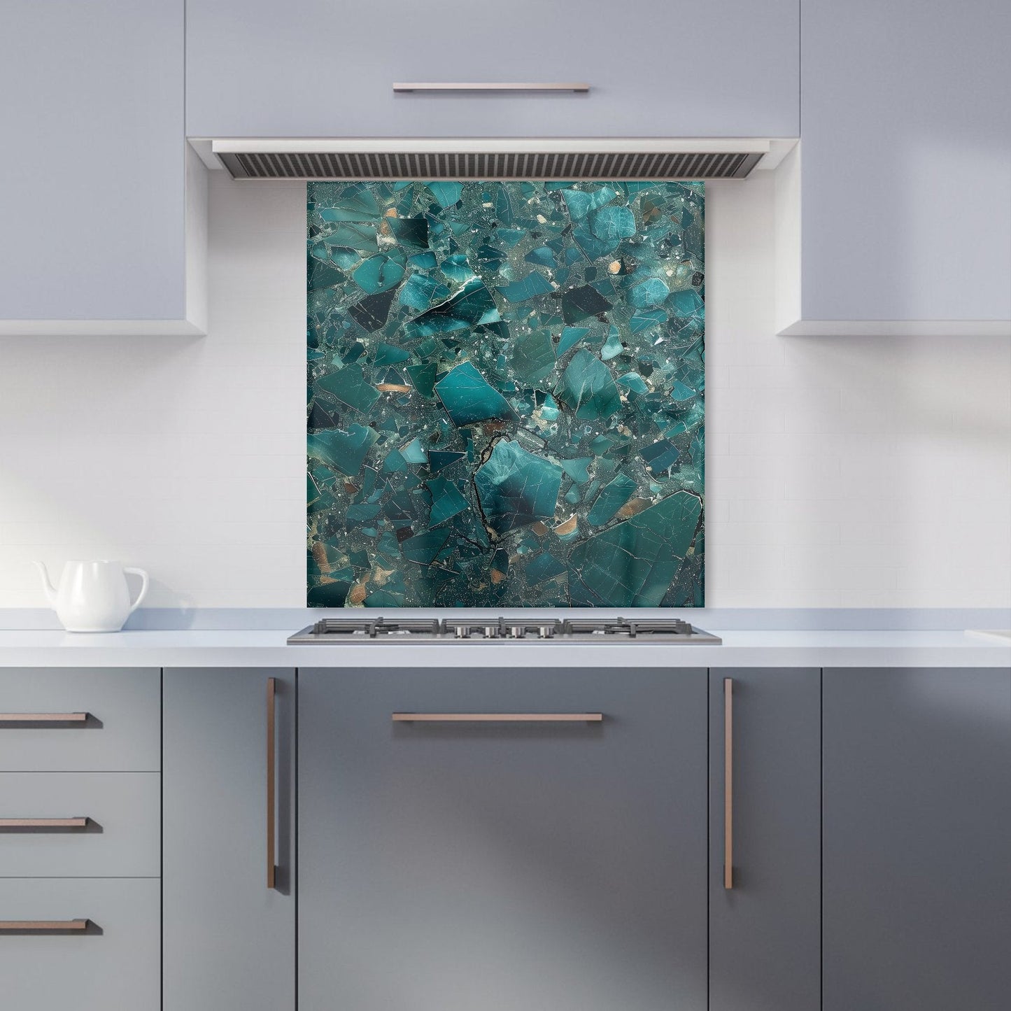 Teal Quartz Effect Kitchen Splashback