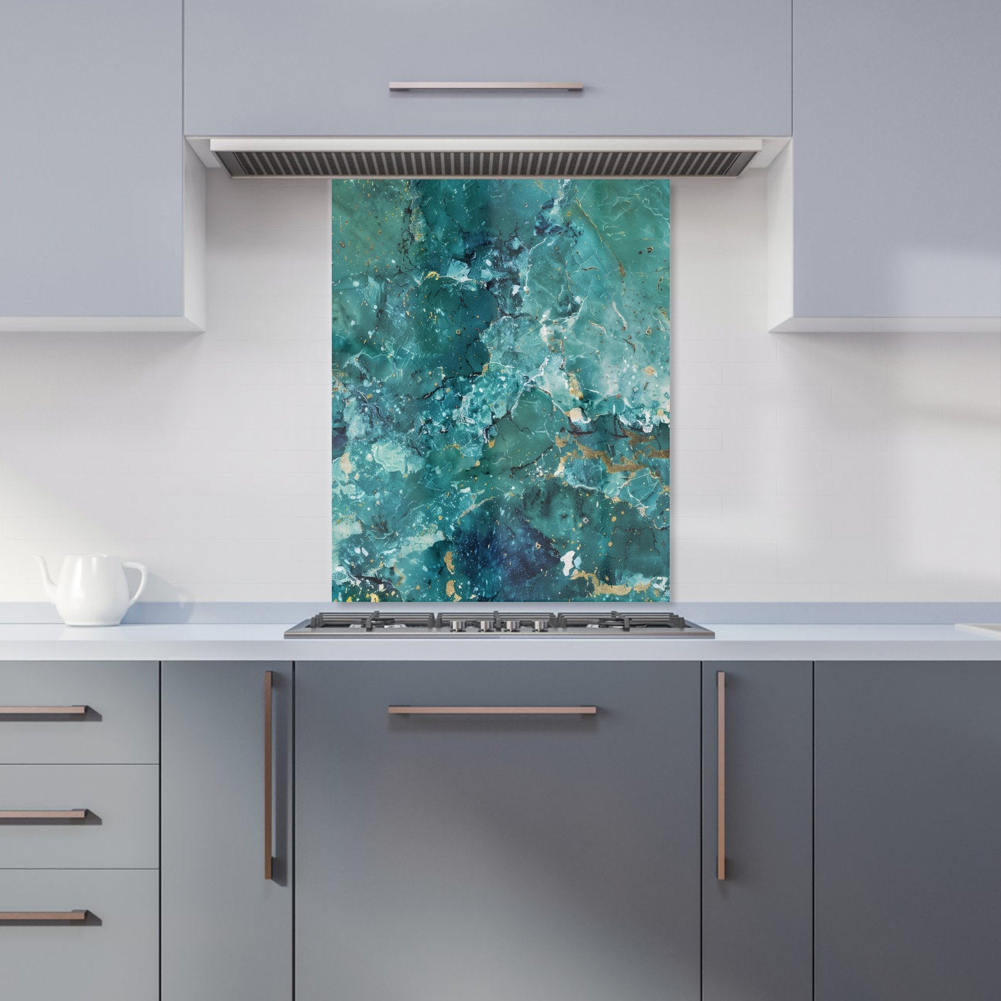 Bright Teal Quartz Effect Kitchen Splashback