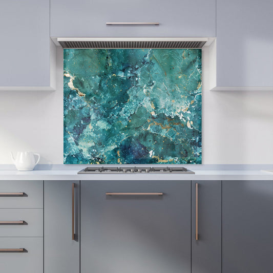 Bright Teal Quartz Effect Kitchen Splashback