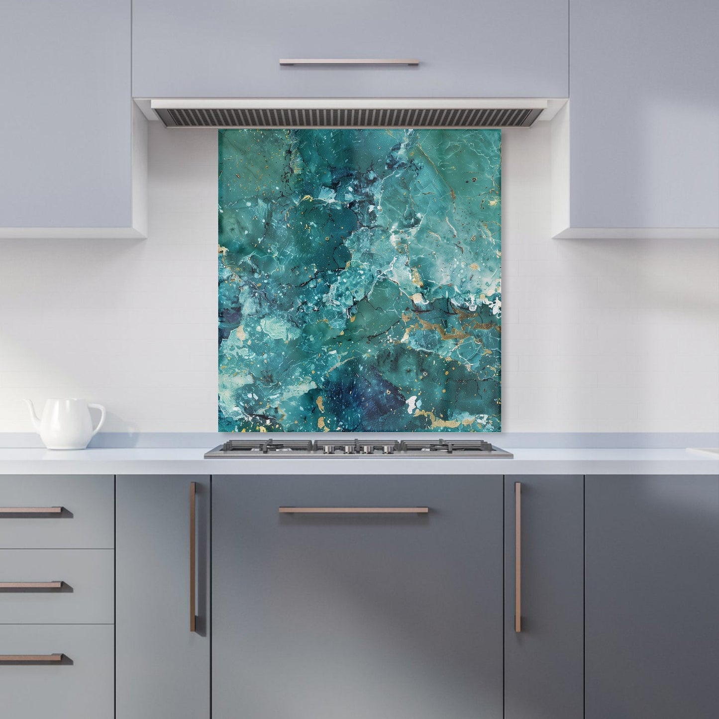 Bright Teal Quartz Effect Kitchen Splashback