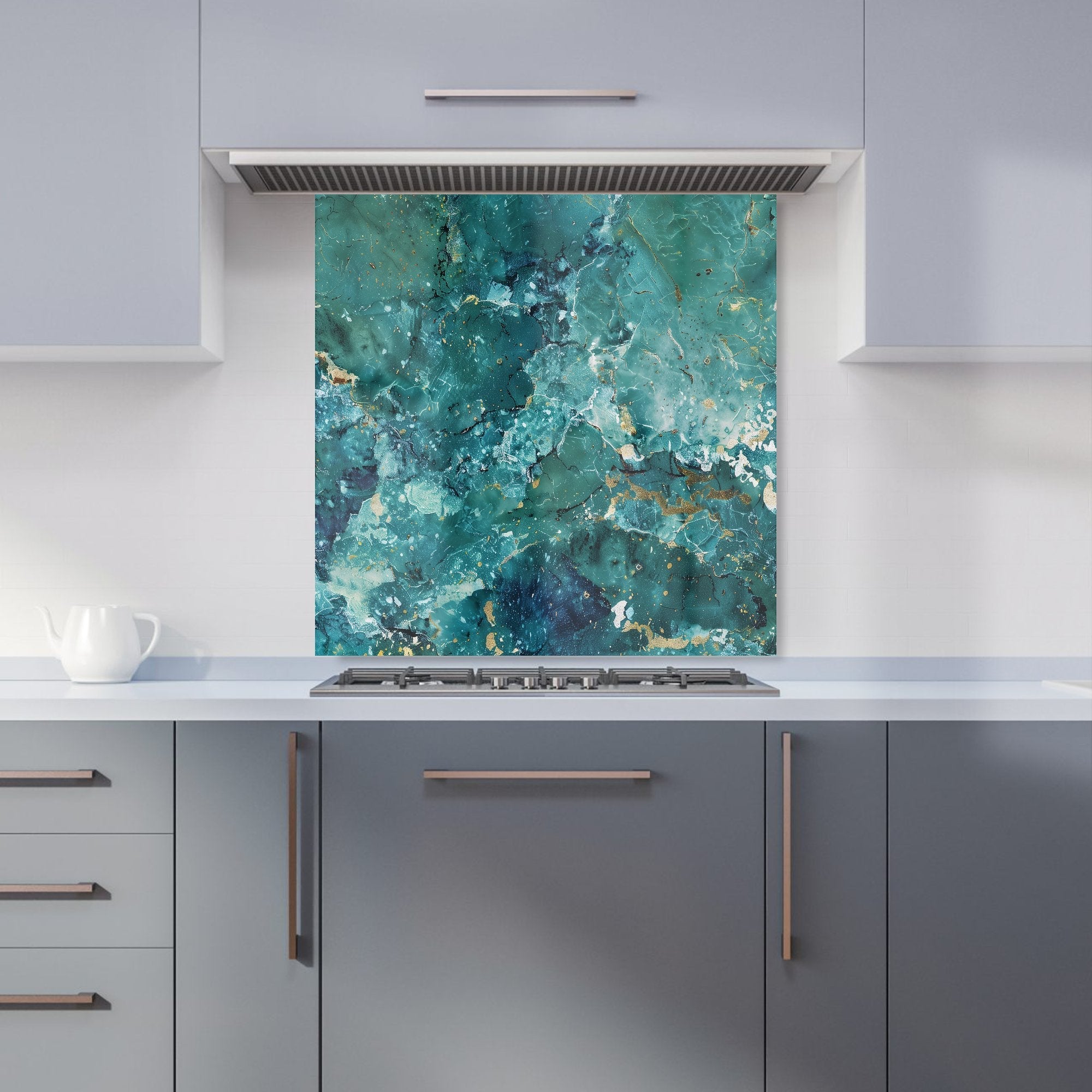 Bright Teal Quartz Effect Kitchen Splashback