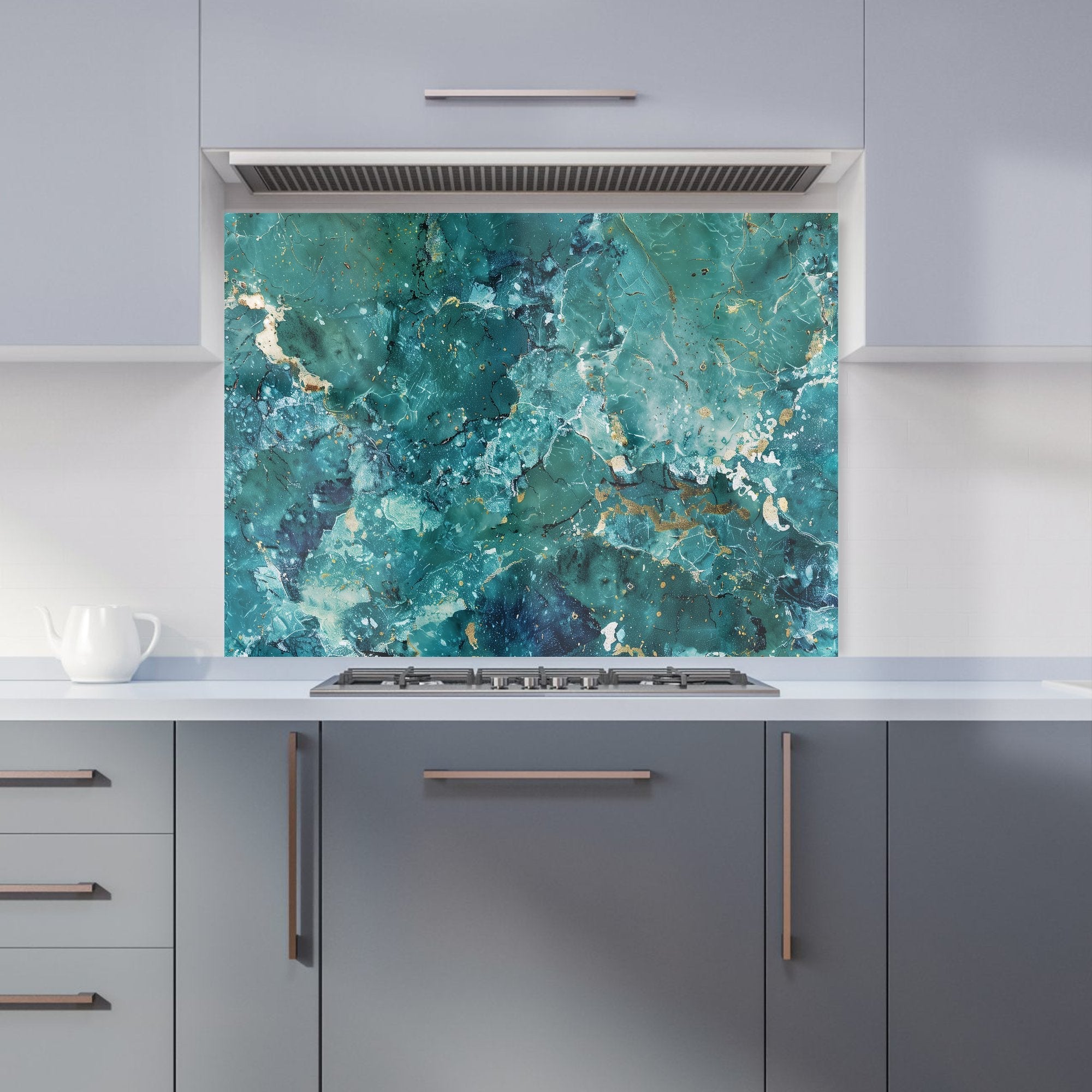 Bright Teal Quartz Effect Kitchen Splashback