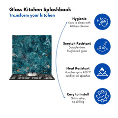Polished Teal Quartz Effect Kitchen Splashback