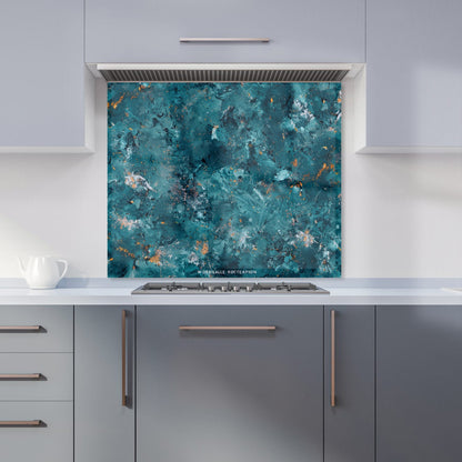 Polished Teal Quartz Effect Kitchen Splashback