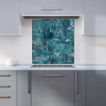 Polished Teal Quartz Effect Kitchen Splashback