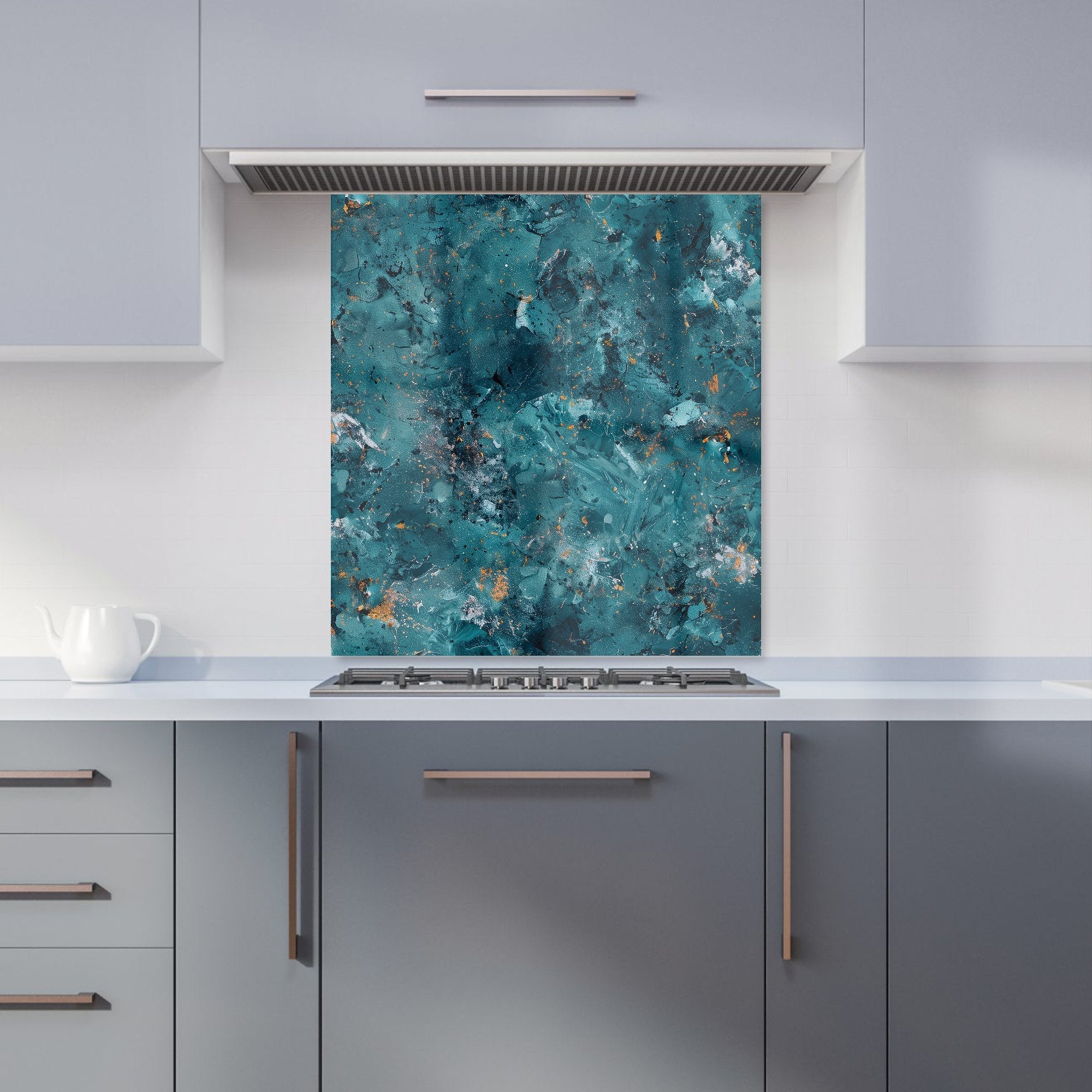 Polished Teal Quartz Effect Kitchen Splashback