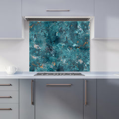Polished Teal Quartz Effect Kitchen Splashback