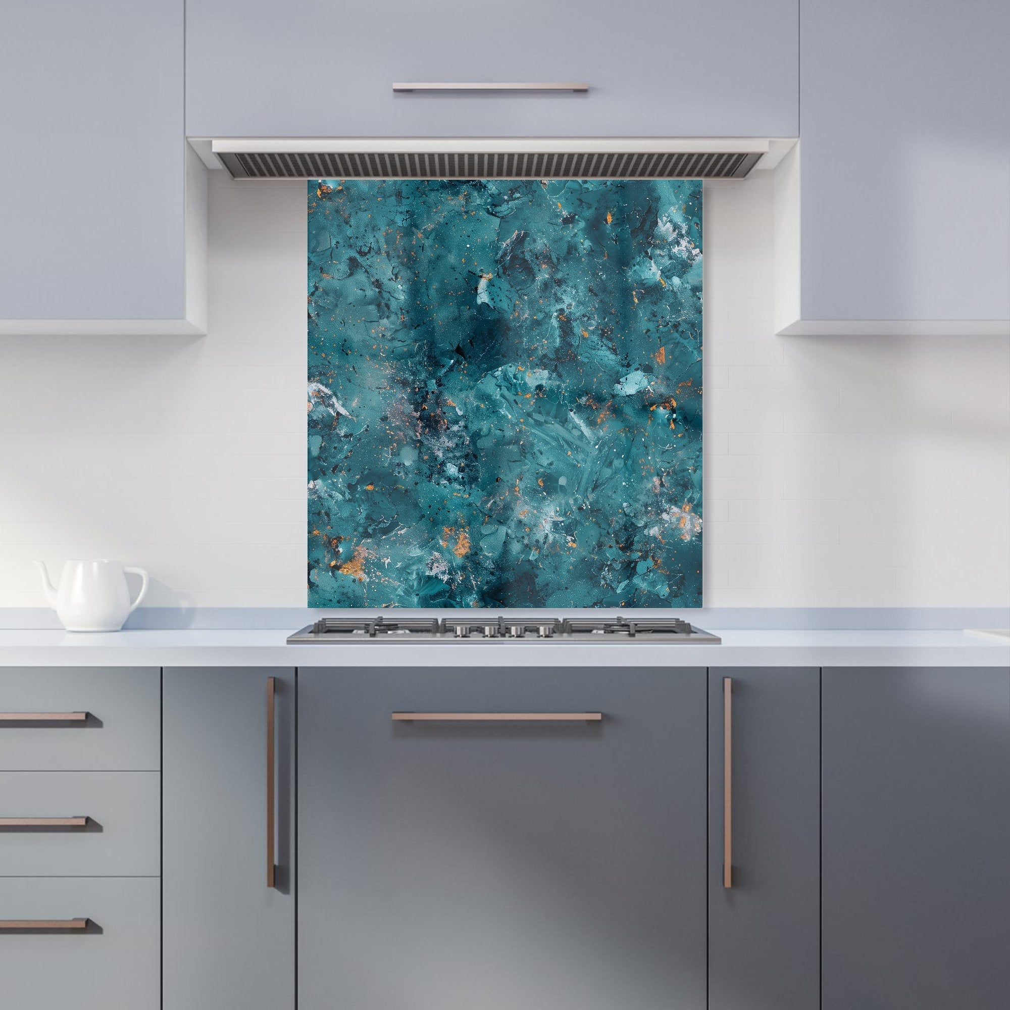 Polished Teal Quartz Effect Kitchen Splashback