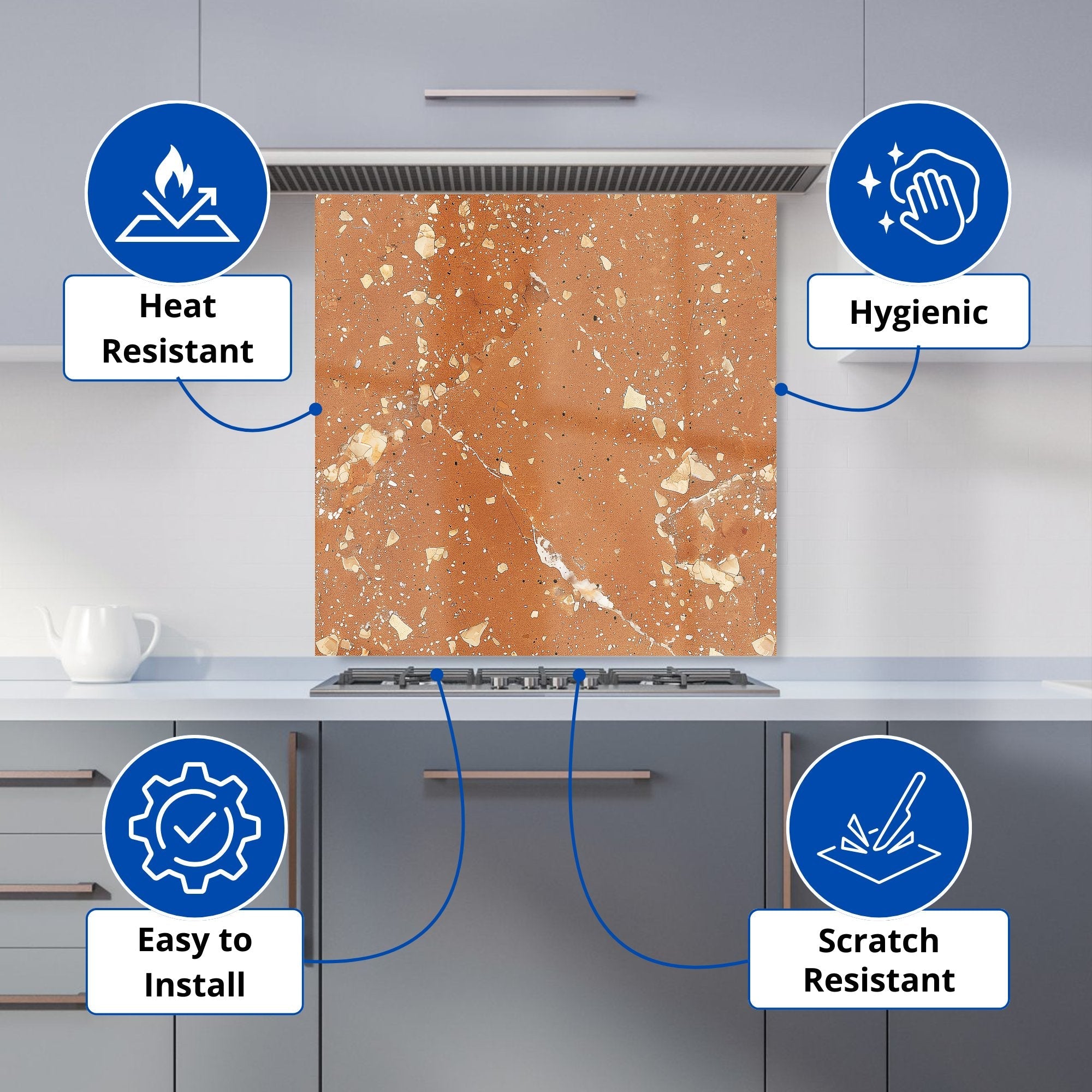 Pale Terracotta Quartz Effect Kitchen Splashback