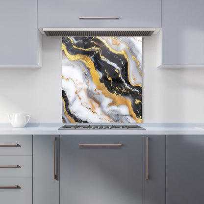 White Backed With Gold Marble Effect Kitchen Splashback