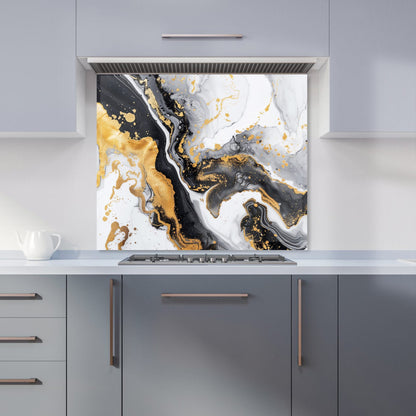 Gold White And Black Marble Effect Kitchen Splashback