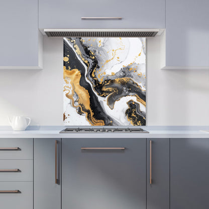 Gold White And Black Marble Effect Kitchen Splashback