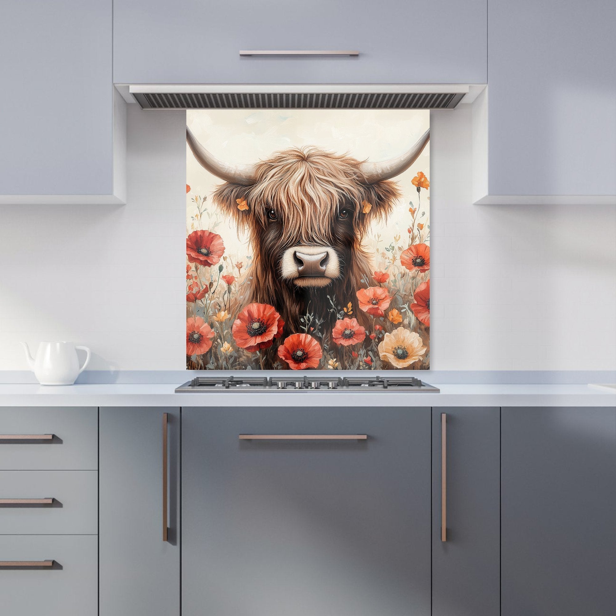 Farmyard Splashback Highland Cow And Summer Flowers Kitchen Splashback – Designer Kitchen ...
