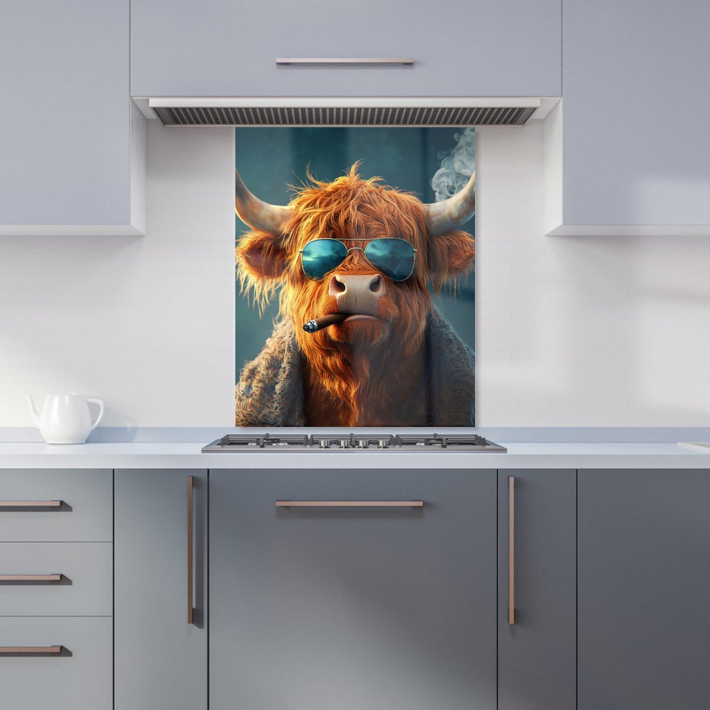 Highland Cow With Glasses Kitchen Splashback