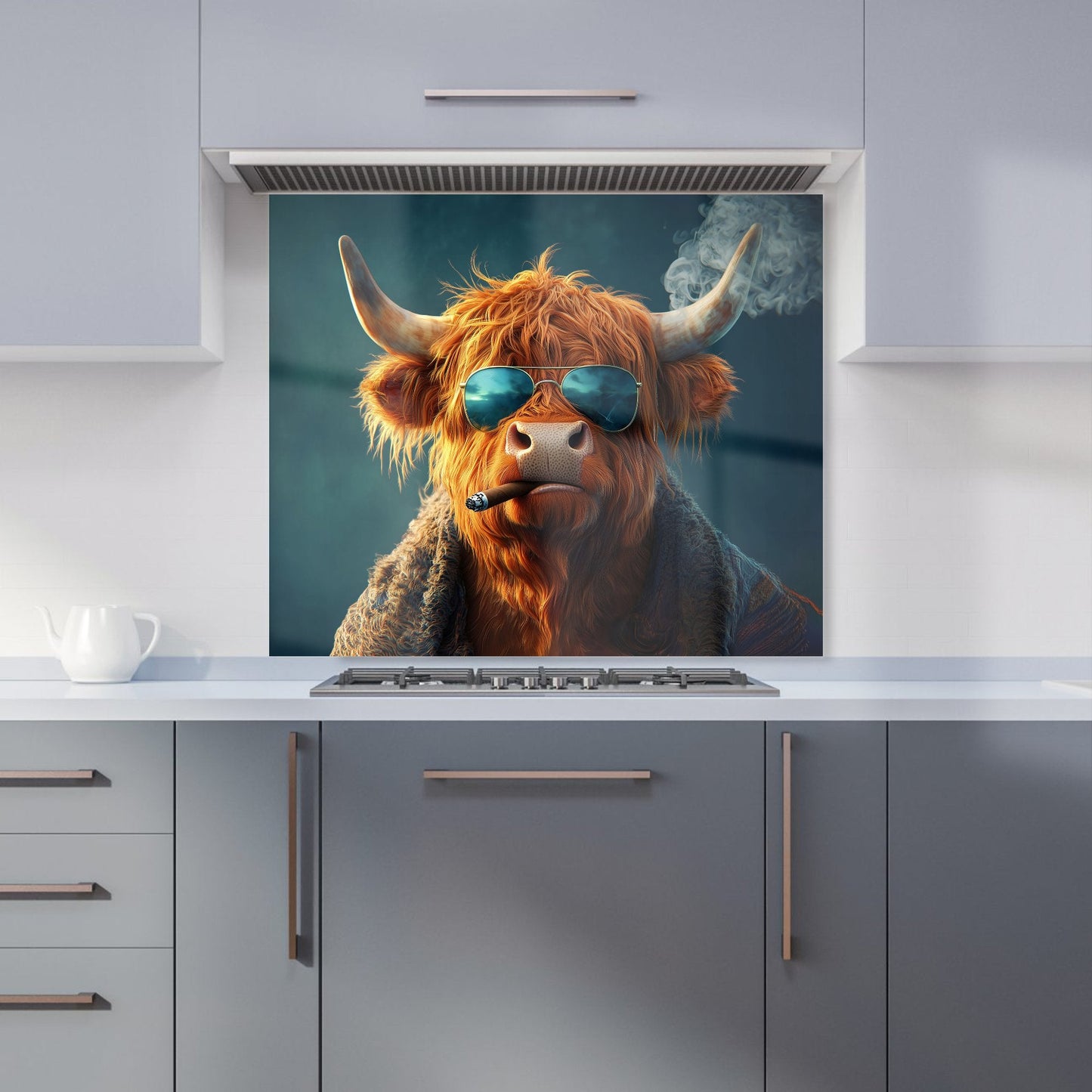 Highland Cow With Glasses Kitchen Splashback