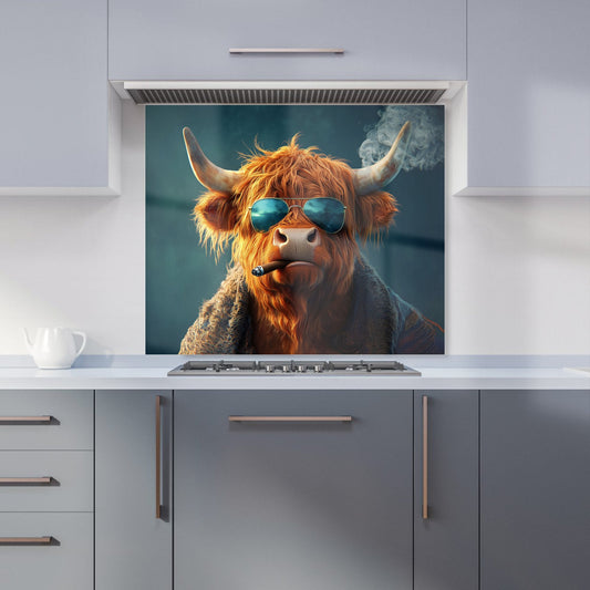 Highland Cow With Glasses Kitchen Splashback