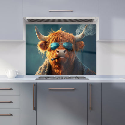 Highland Cow With Glasses Kitchen Splashback